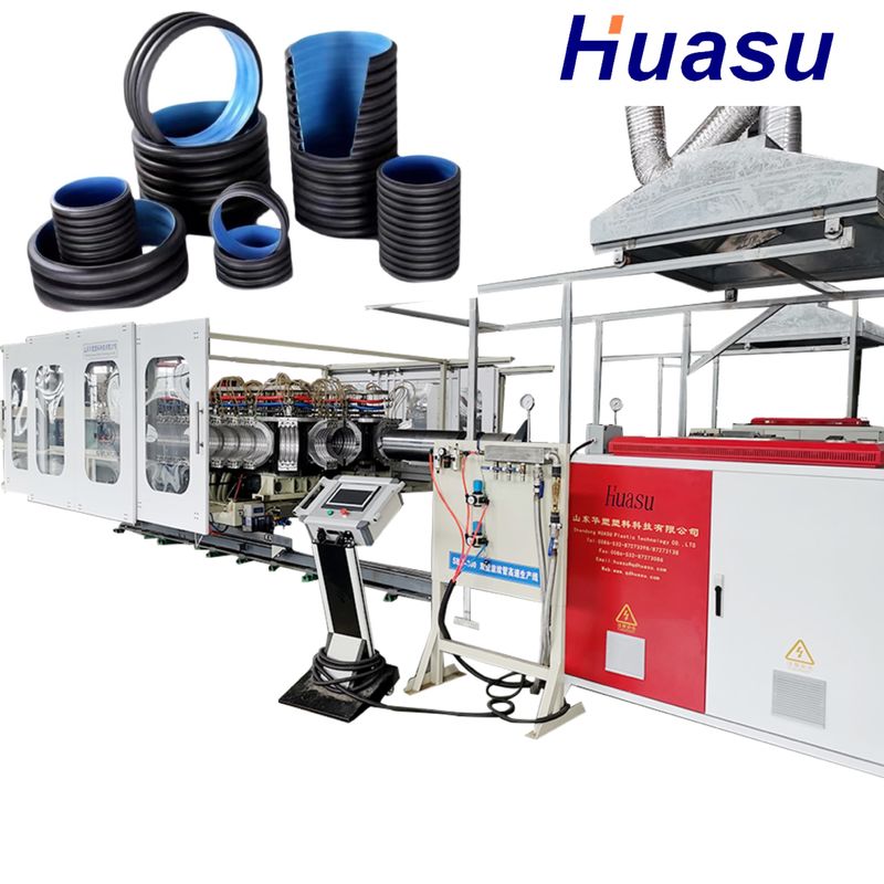 सिंगल स्क्रू डिजाइन डबल दीवार घुमावदार पाइप एक्सट्रूज़न लाइन तापमान नियंत्रक और सेंसर के साथ