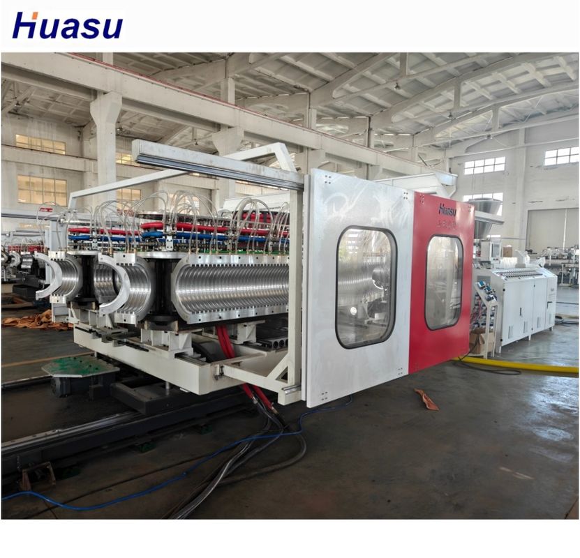 कॉनिकल ट्विन स्क्रू एक्सट्रूडर पीवीसी डबल वॉल नालीदार ट्यूब एक्सट्रूज़न मशीन प्लास्टिक पाइप के लिए पाइप मशीन