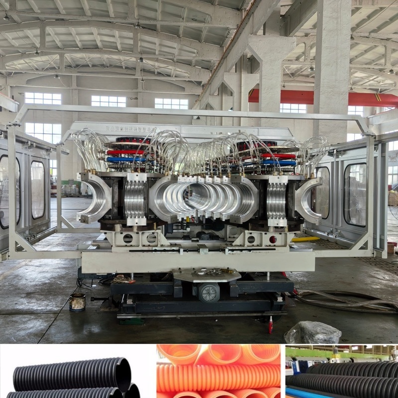 300 मिमी-1600 मिमी पाइप व्यास के साथ डबल वॉल नालीदार पाइप मशीन सीमेंस पीएलसी सिस्टम और पीवीसी/पीई के लिए ऑनलाइन बेलिंग