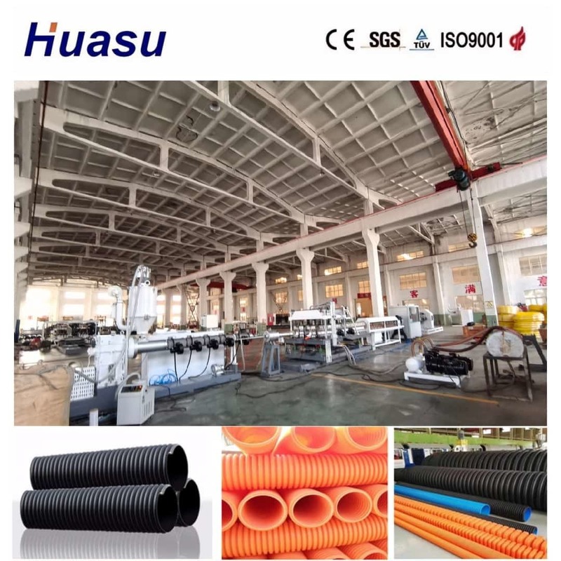 एकल दीवार घुमावदार पाइप एक्सट्रूज़न लाइन 60-2000kg/h क्षमता 32mm-1600mm व्यास और पीएलसी रिमोट कंट्रोल के साथ
