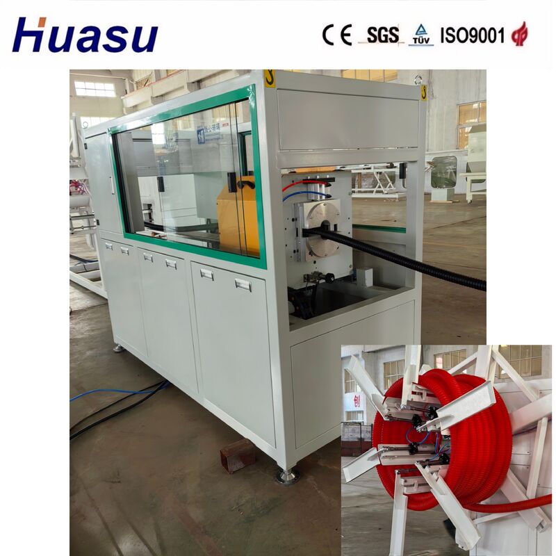 पीएलसी नियंत्रण टच स्क्रीन इंटरफेस के साथ एचडीपीई नालीदार पाइप प्लांट, 32 मिमी - 1600 मिमी पाइप आईडी और एयर वाटर कूलिंग विकल्प के लिए